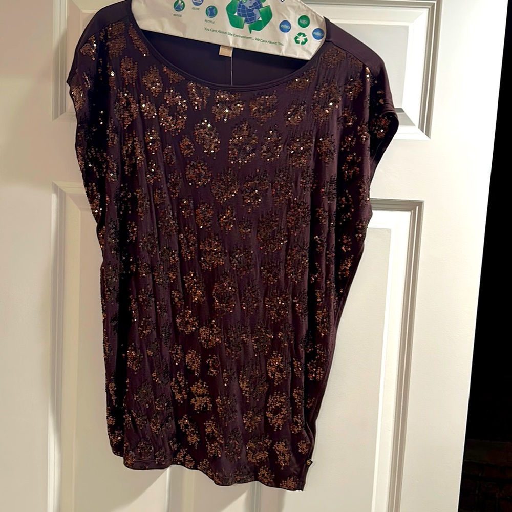 Michael Kors sleeveless blouse, dark brown w copper sequins, brand new w tags.